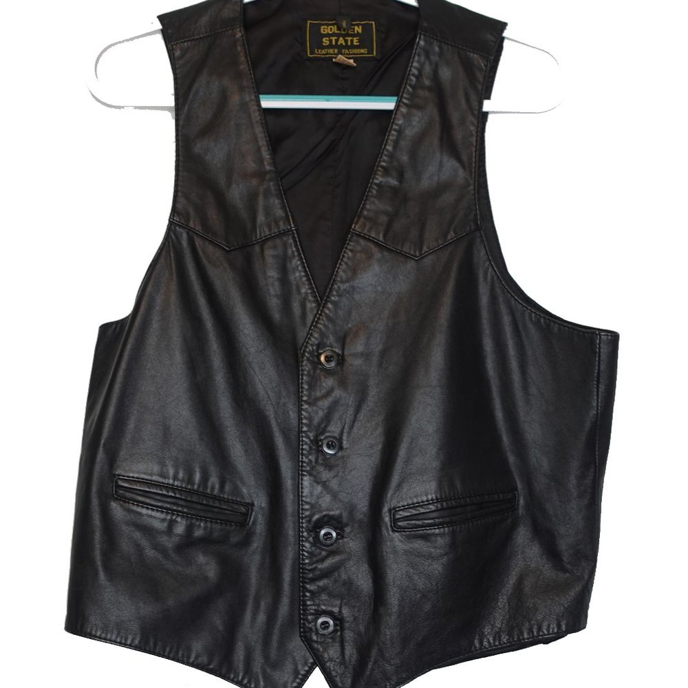 Golden State Leather Fashions Vtg Black Vest  46